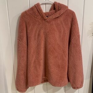 SHEIN Dusty Pink Cozy Fleece Hooded Sweater